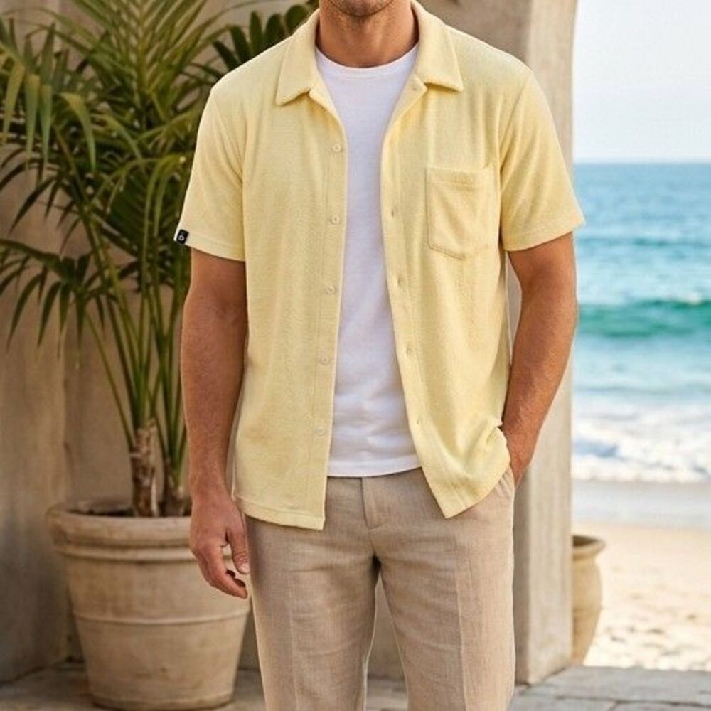 Criquet Terrycloth Buttondown Men's Shirt Collared Short Sleeves Solid XL 290792